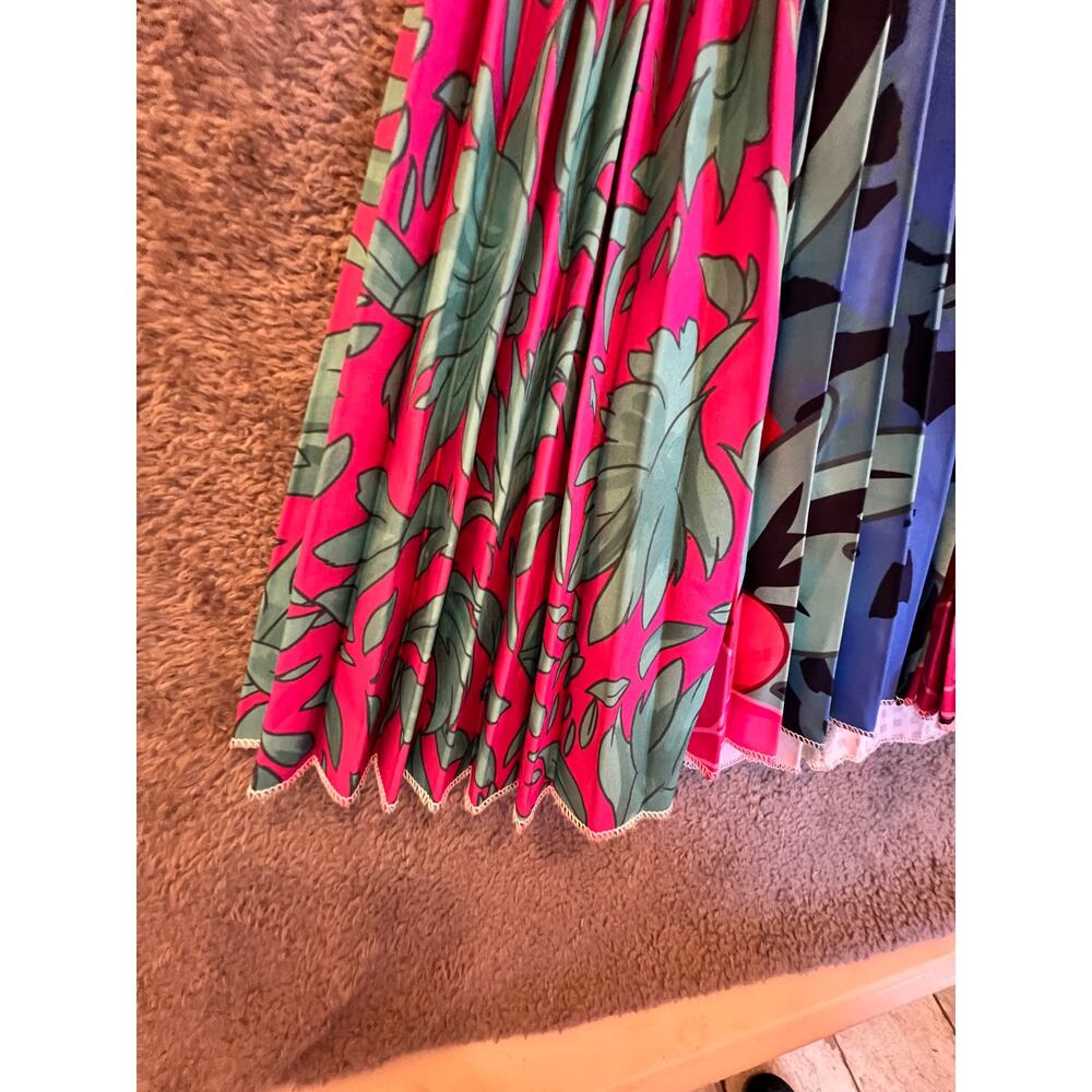 Far Above Rubies Tropical Print Pleated Midi Dress Tie Neck 3/4 Sleeve 3XL - Picture 8 of 9